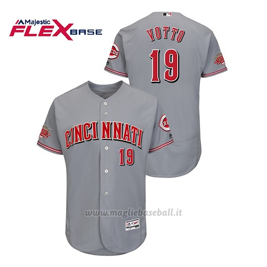 Maglia Baseball Uomo Cincinnati Reds Joey Votto 150th Aniversario Patch Flex Base Grigio